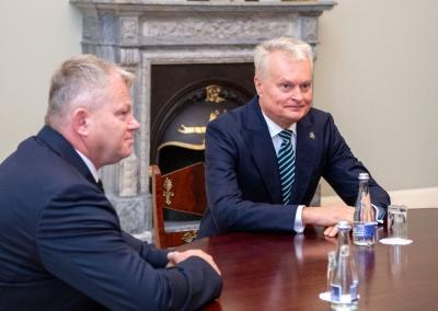 Andrius Palionis susitinka su LR Prezidentu Gitanu Nausėda. Prezidentūros nuotr.