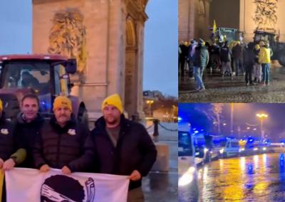 Ūkininkai prie Triumfo arkos Paryžiuje.